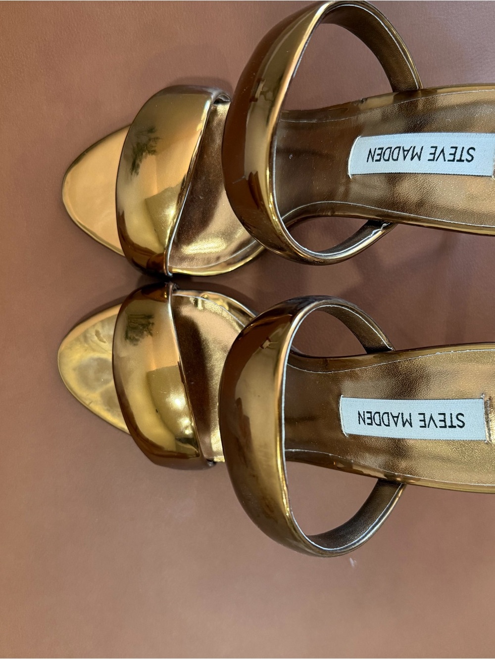 Steve Madden Metallic Gold Two-Strap Block Heel Sandals